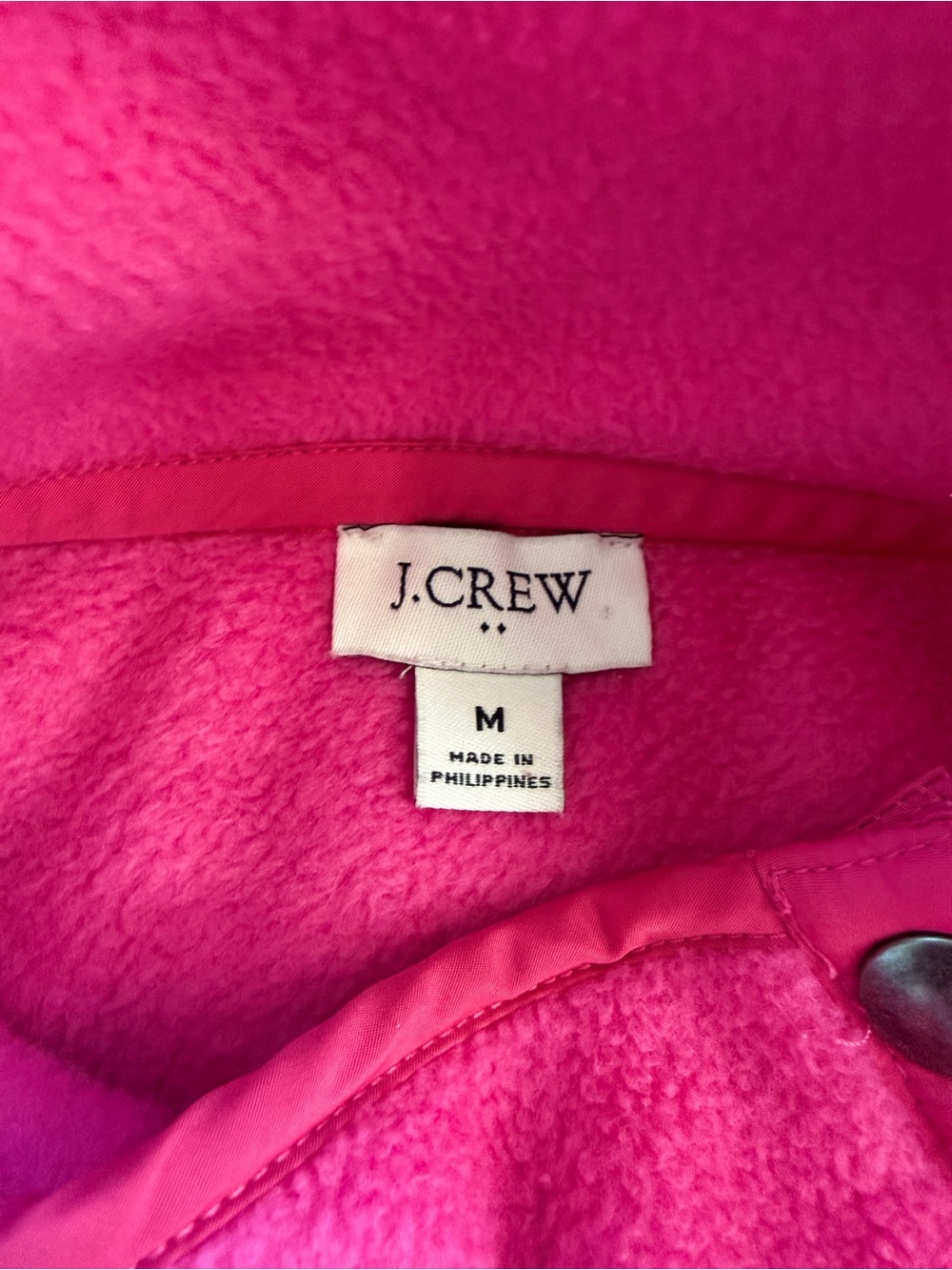 J. Crew Fleece Pullover Jacket Hot Pink Quilted M Snap Collar - Picture 9 of 15